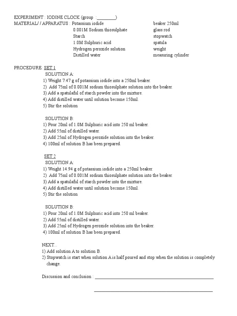 EXPERIMENT Iodine Clock