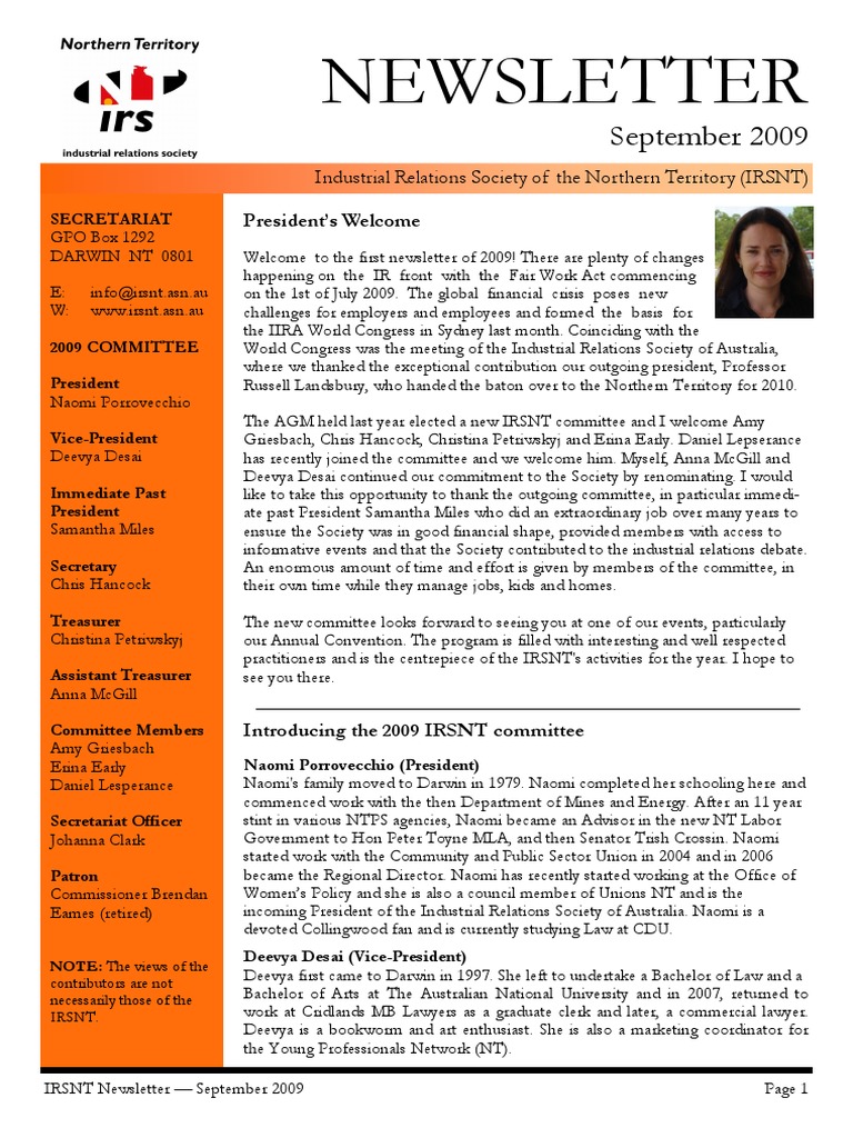Newsletter Sept 2009 | PDF | Employment | Labour Law