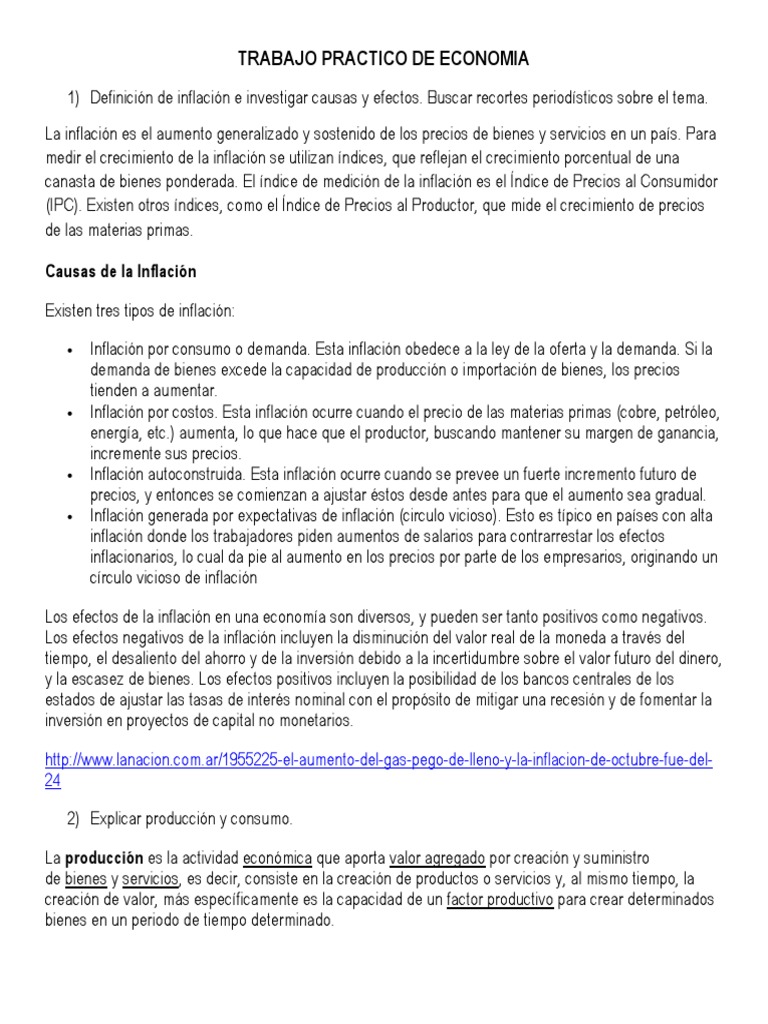 Trabajo Practico de Economia | PDF | Inflación | Precios
