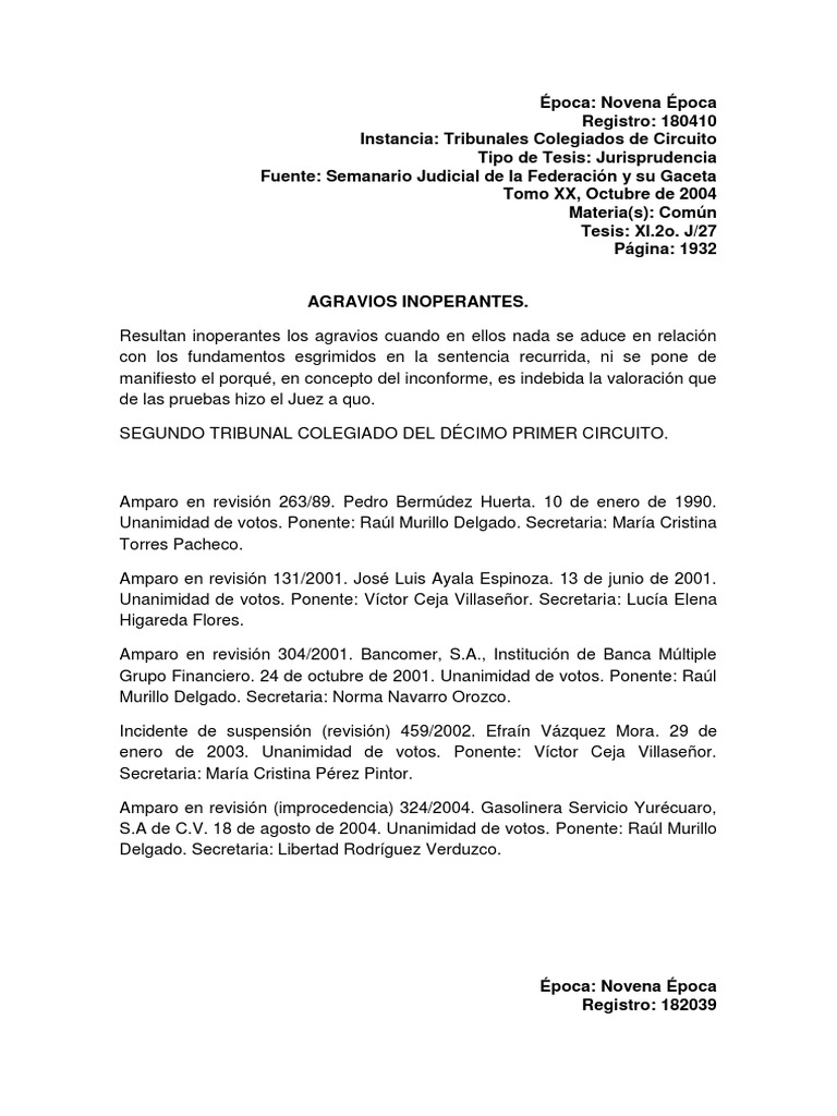 Agravios Inoperantes en Apelaciones | PDF | Sentencia (Ley) | Caso de ley