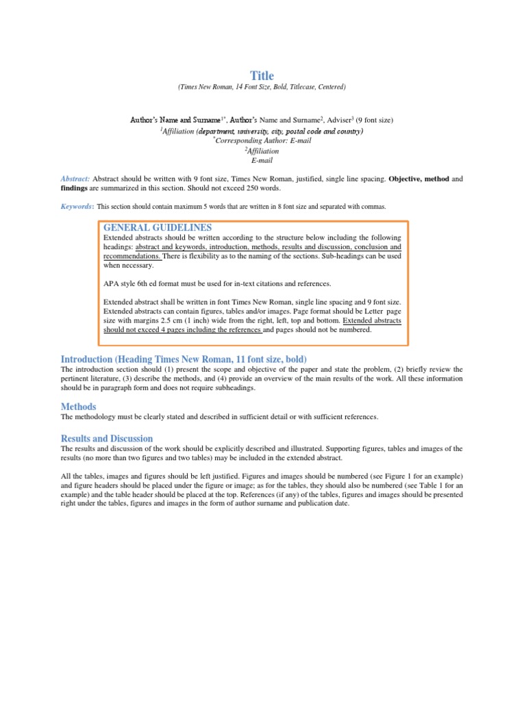 Extended Abstract Template Abstract Summary Times New Roman