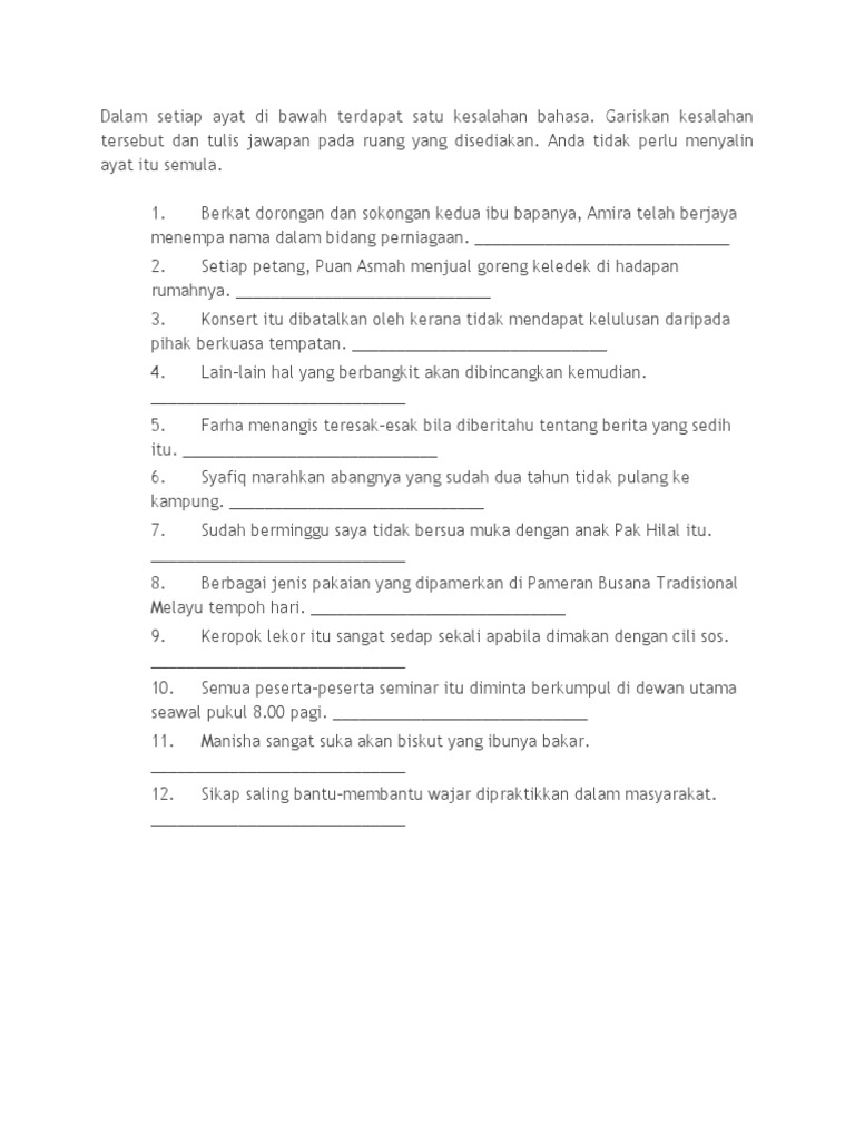 Latihan Kesalahan Tatabahasa PT3