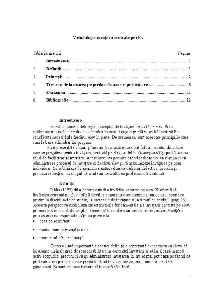 Metodologia Invatarii Centrate Pe Elev | PDF