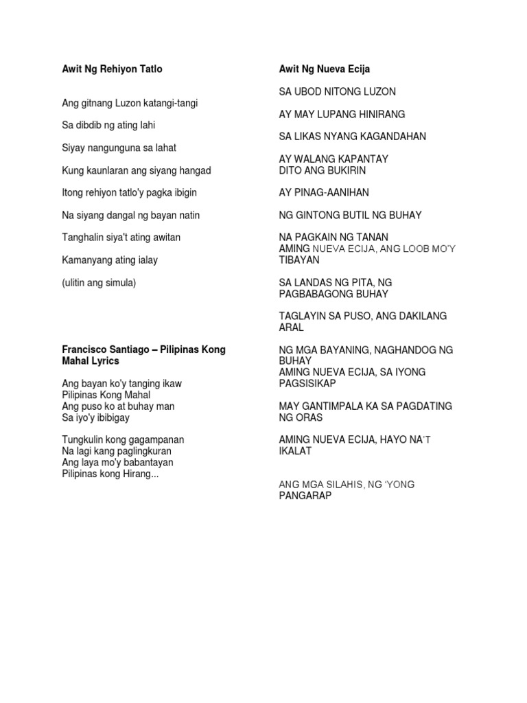 Awit NG Rehiyon III | PDF