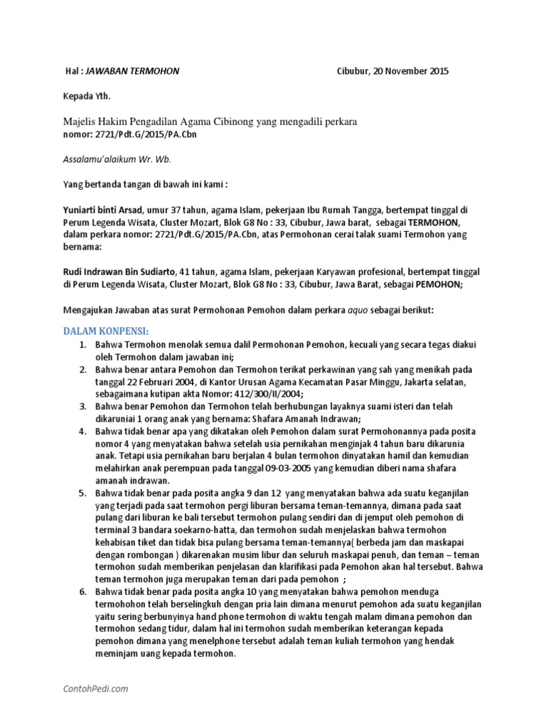 Contoh Surat Jawaban Rekonpensi Contohpedic0m