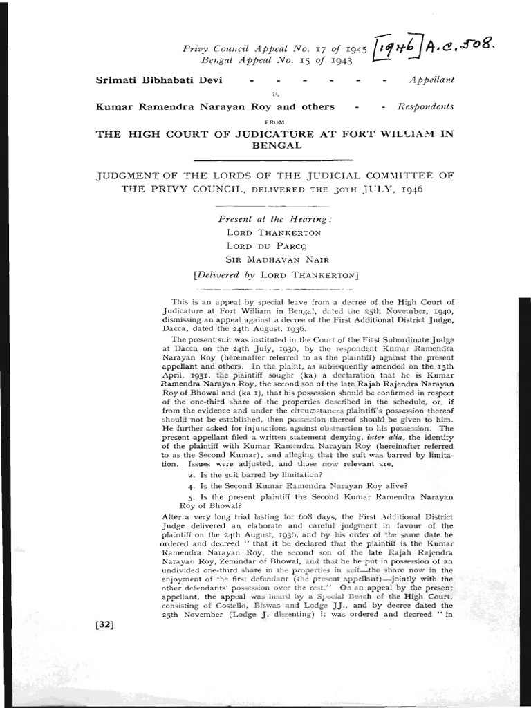 Devi v. Roy (1946) AC 508 | PDF