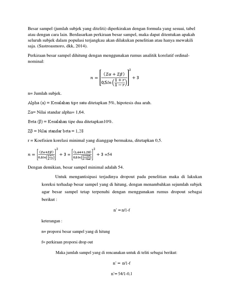Rumus Perhitungan Besar Sampel Penelitian | PDF