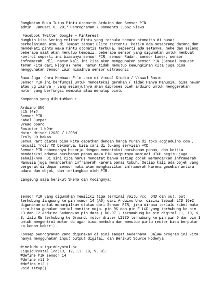 Pintu Geser Otomatis berbasis ARDUINO txt Pintu Geser Otomatis berbasis ARDUINO txt