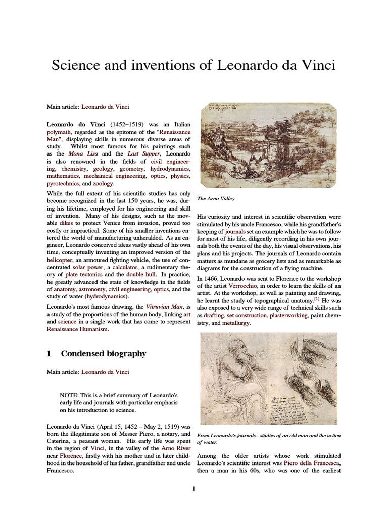 Science And Inventions Of Leonardo Da Vinci Pdf Leonardo Da Vinci Anatomy