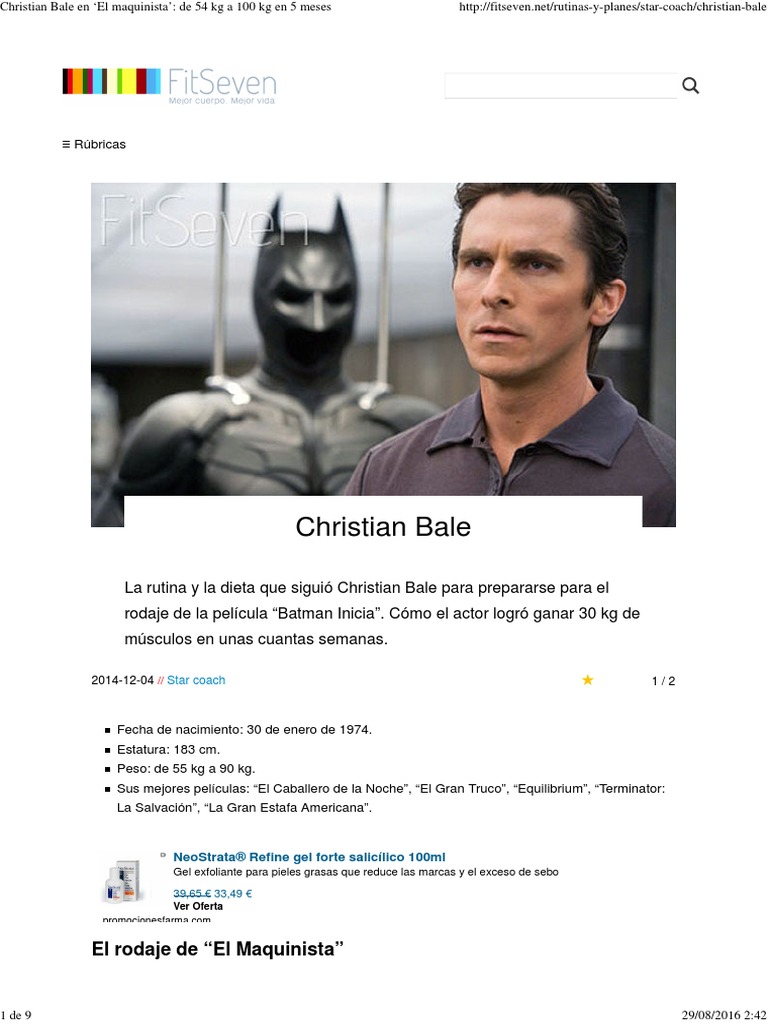 Christian Bale en El Maquinista' - de 54 KG A 100 KG en 5 Meses | PDF |  Proteínas | Determinantes de la salud
