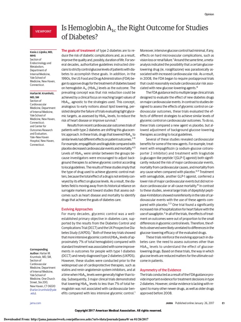 Is HbA1c The Right Outcome For Studies of Diabetes (2017) | PDF ...