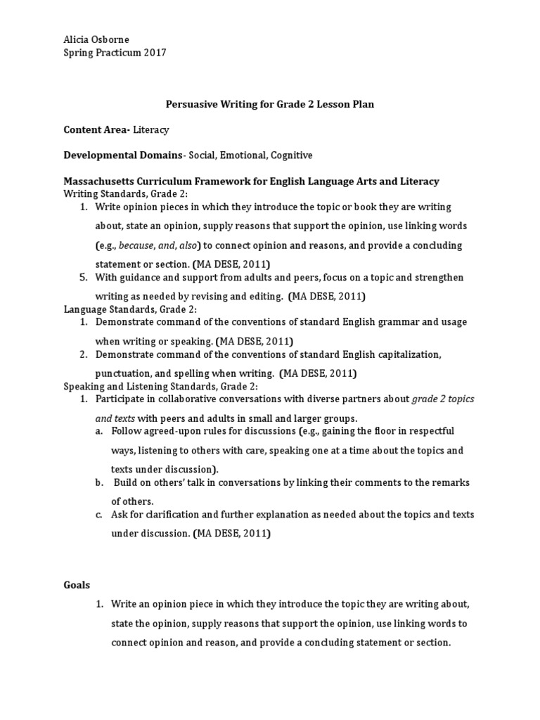 detailed lesson plan about persuasive essay
