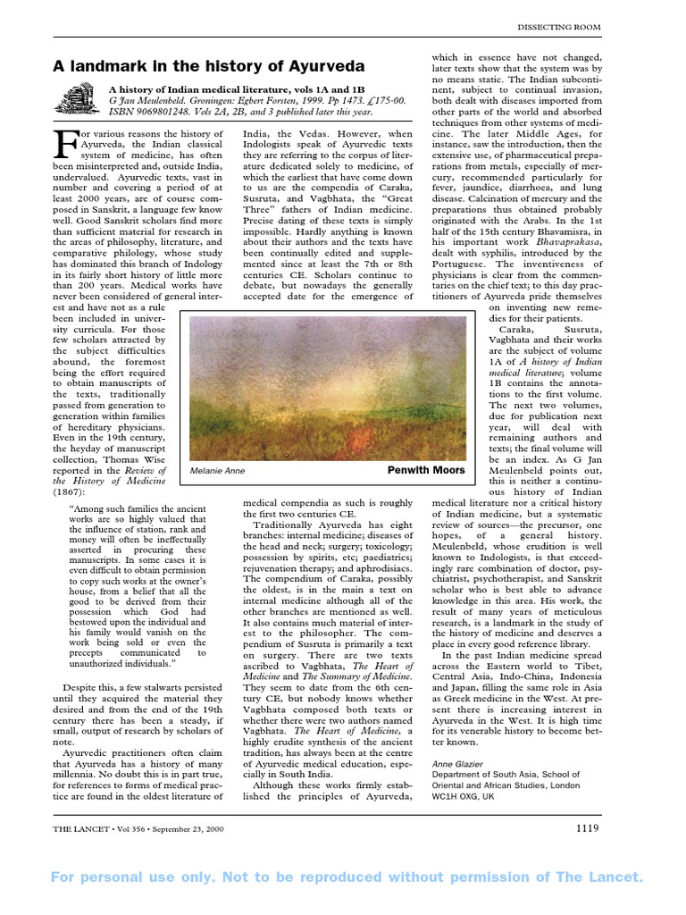 2000 Glazier A Landmark in The History of Ayurveda PDF Ayurveda