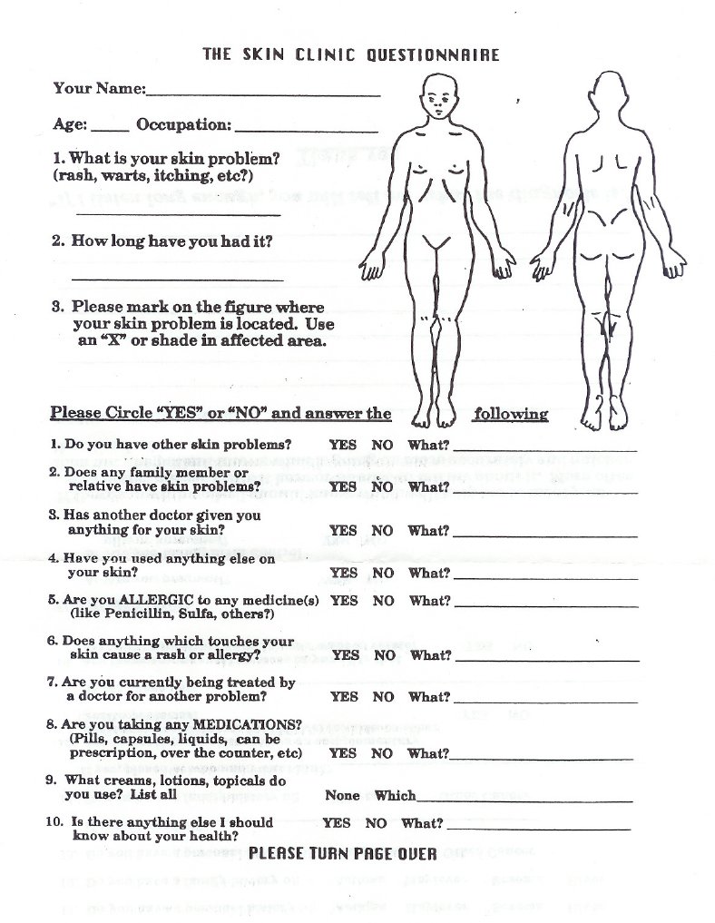 Skin Clinic Patient Questionnaire | PDF | Skin | Medicine
