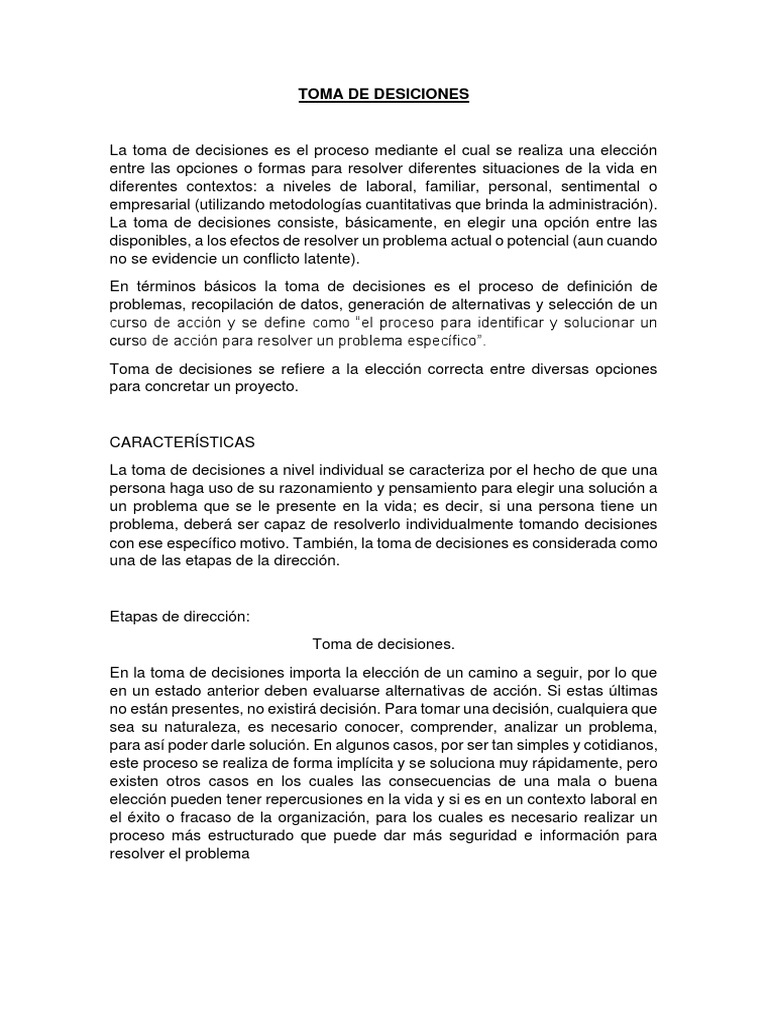 Toma de Desiciones | PDF | Toma de decisiones | Ciencia cognitiva