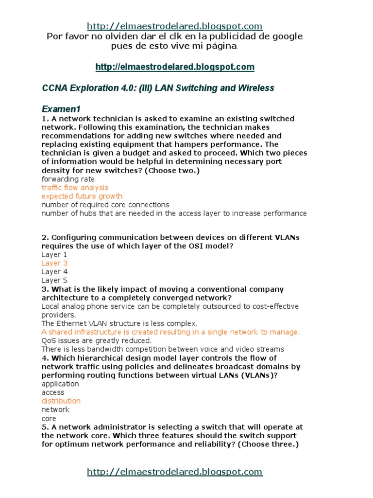 CCNA Exploration 4.0: (III) LAN Switching and Wireless Examen1 | PDF ...