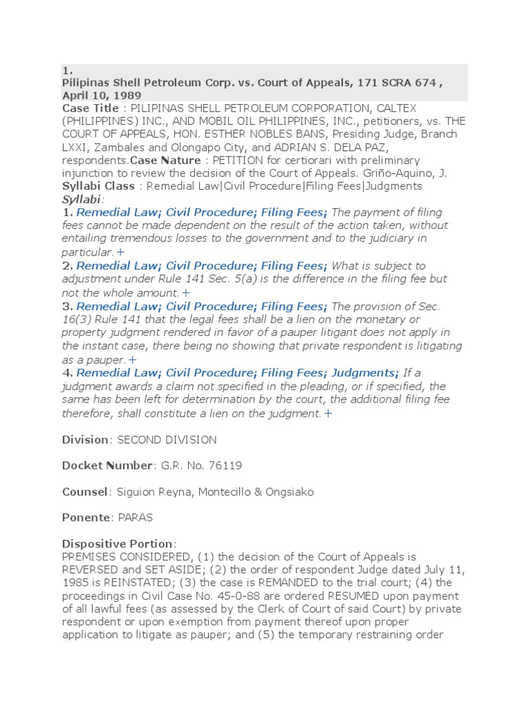 Pilipinas Shell vs. CA 171 Scra 674 | PDF | Lawsuit | Judgment (Law)