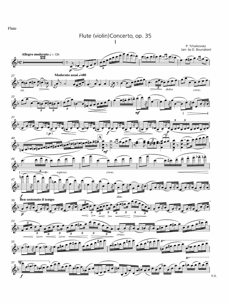 Tchaikovsky Flute Concerto Op 35 Flute Part Mov i and III Only