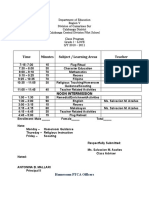 Time Minutes Subject / Learning Areas Teacher