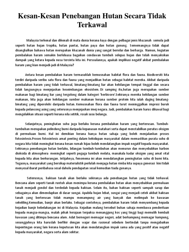 Kesan Penebangan Hutan Pdf