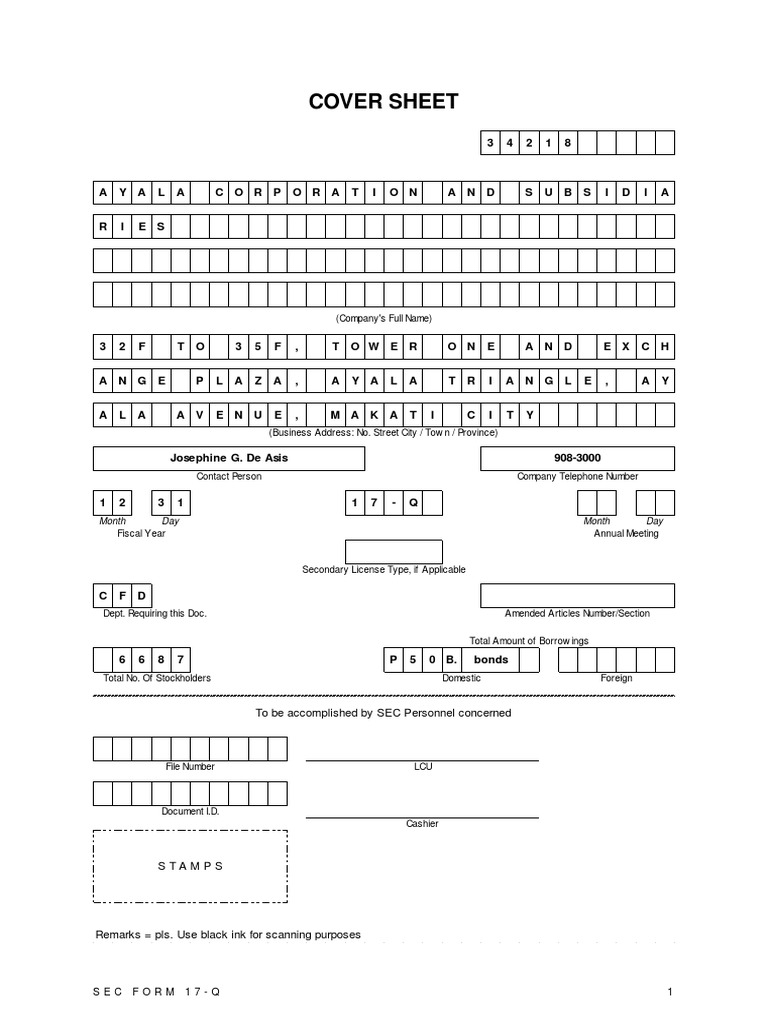 Cover Sheet: To Be Accomplished by SEC Personnel Concerned | PDF ...