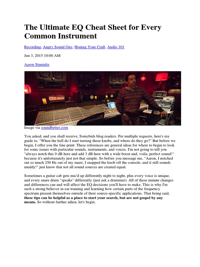 The Ultimate EQ Cheat Sheet for Every Common Instrument Piano