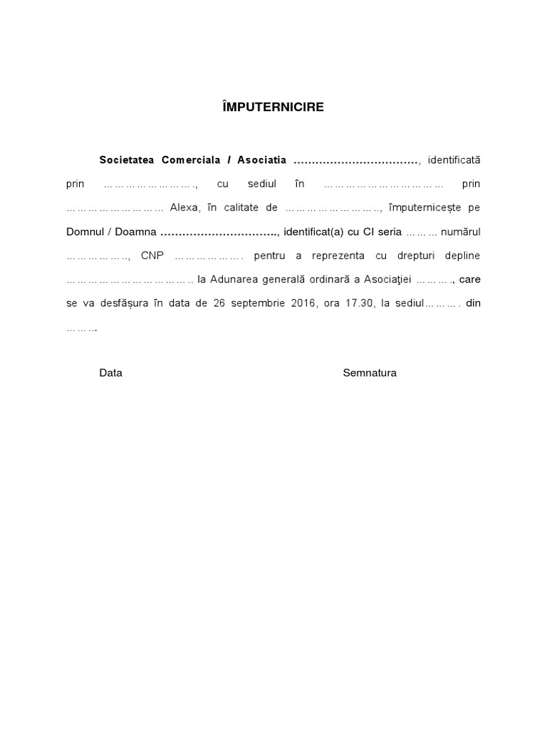 Împuternicire Model PDF