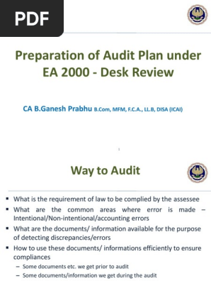 Preparation Of Audit Plan Under Ea 2000 Desk Review Ca B Ganesh