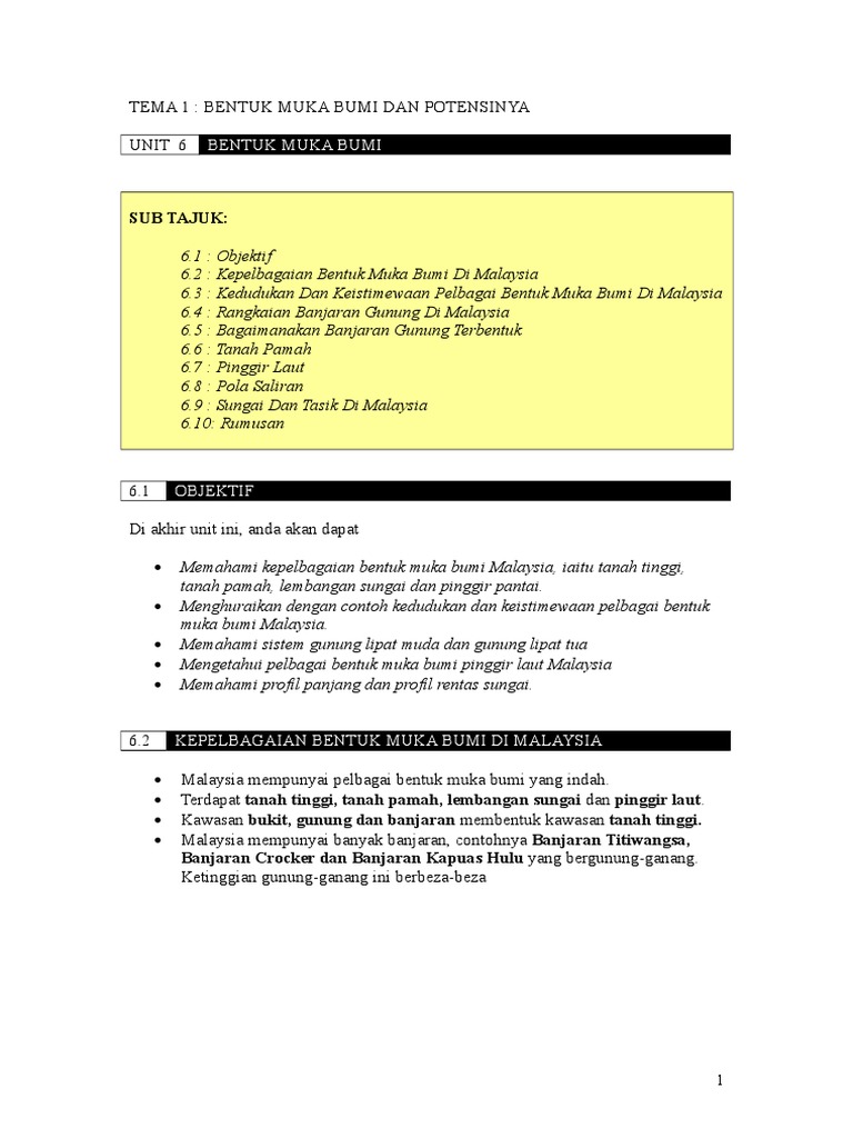 Unit 6 Bentuk Muka Bumi Pdf