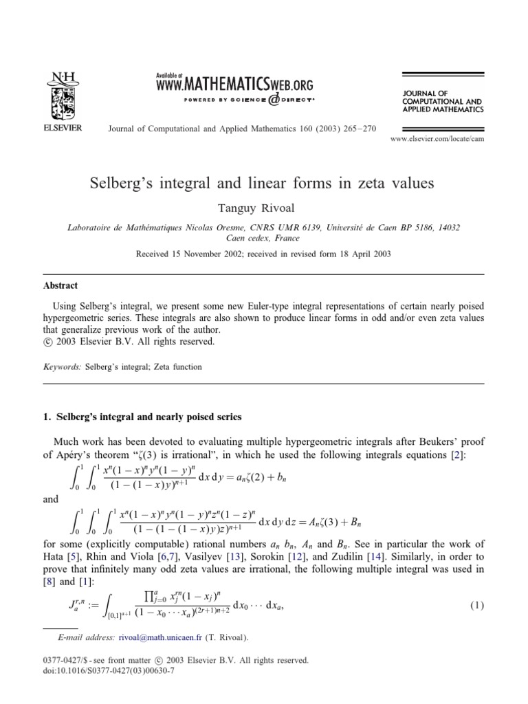 Advanced Zeta Values Analysis | PDF | Integer | Theorem