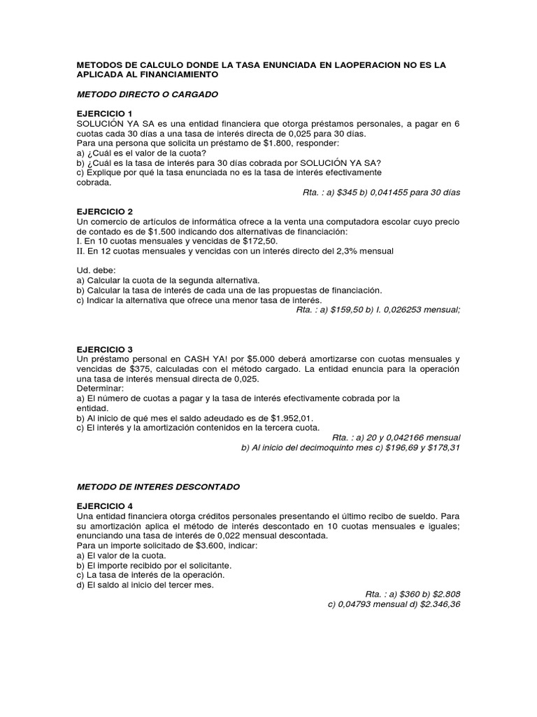 Curso Matematica Ejercicios | PDF | Interés | Tasas de interés