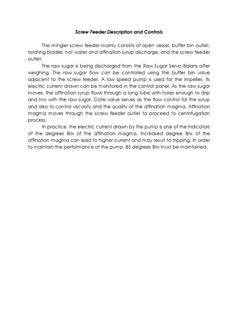 Screw Feeder Control for Affination Process | PDF