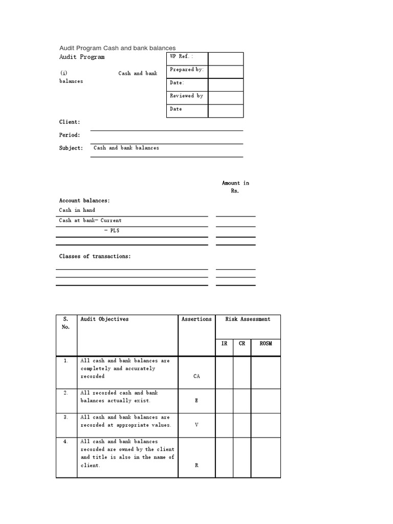 Audit Plan For Cash | PDF | Cheque | Audit