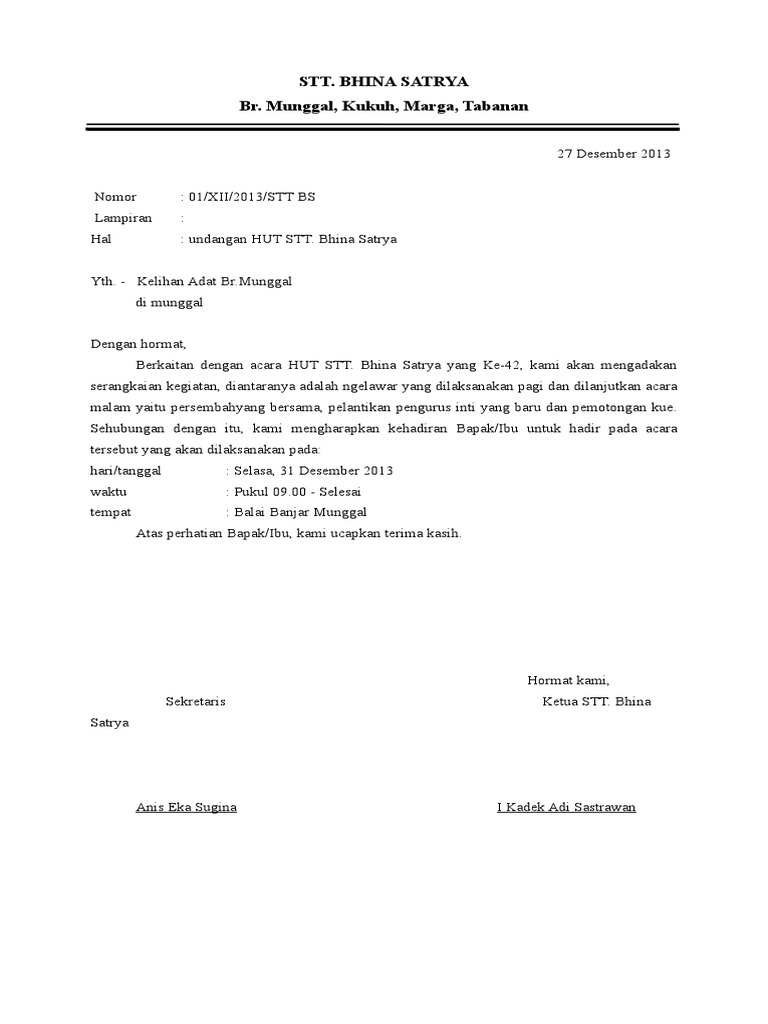 Surat Undangan Resmi Bhina Satryadoc