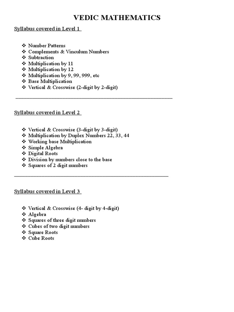 vedic maths syllabus pdf