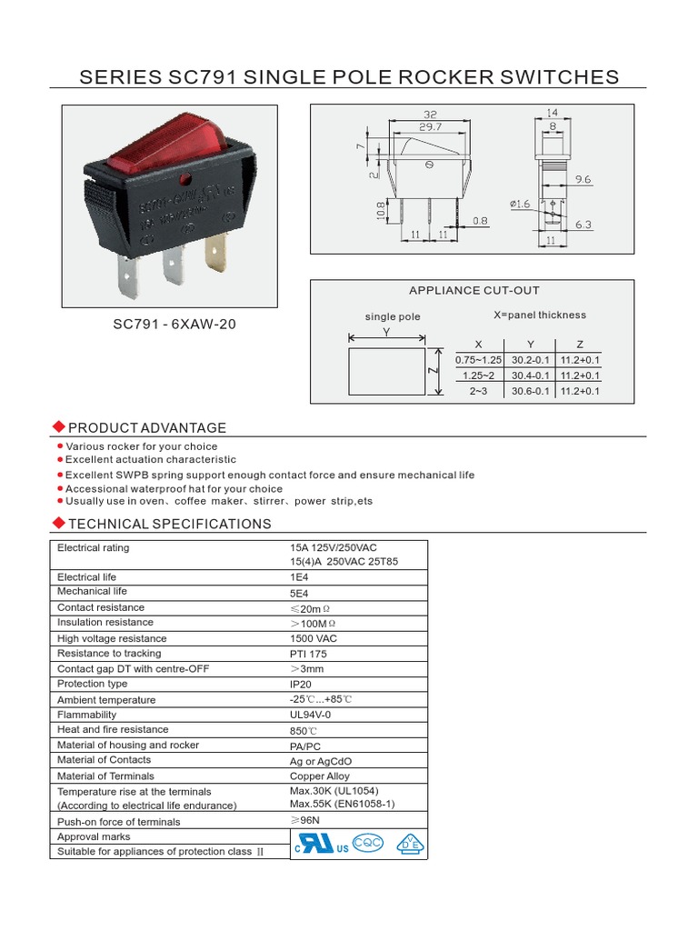 Series Sc791 Single Pole Rocker Switches | PDF | Switch | Electrical ...