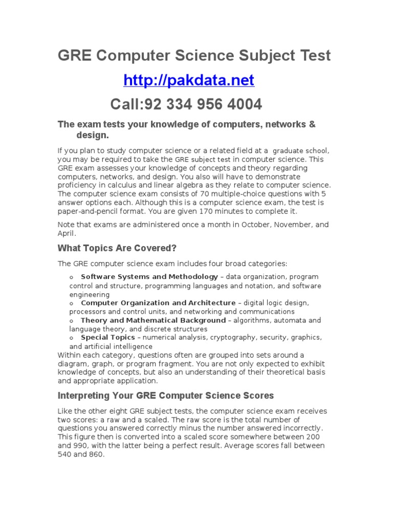 GRE Computer Science Subject Test Pakistan | Graduate Record ...