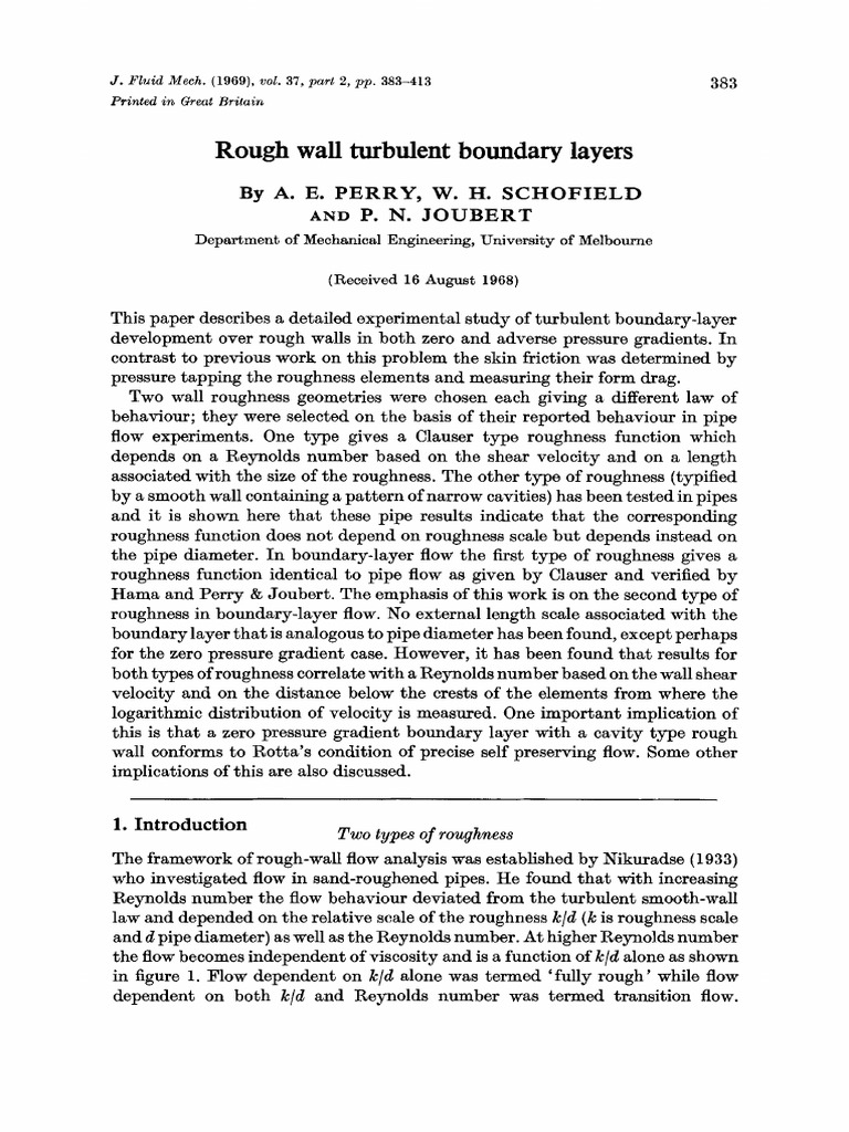 PERRY (1969) - Rough Wall Turbulent Boundary Layers | PDF | Boundary ...