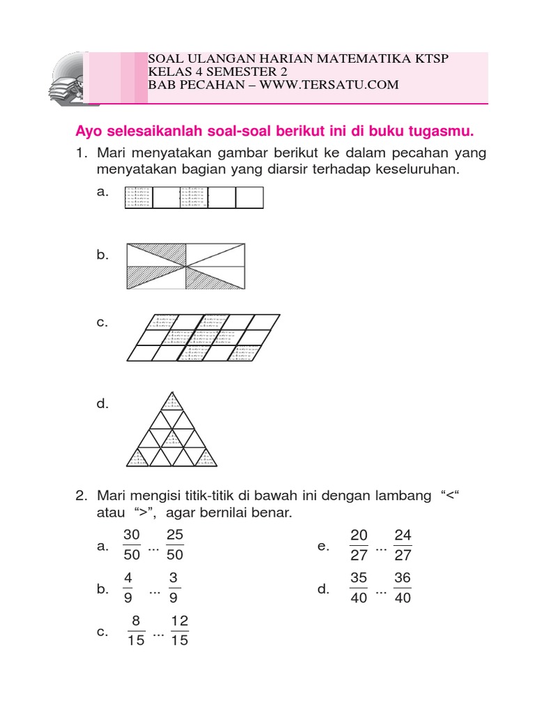 Soal Matematika Sd Kelas 4 Semester 2 Bab Pecahan