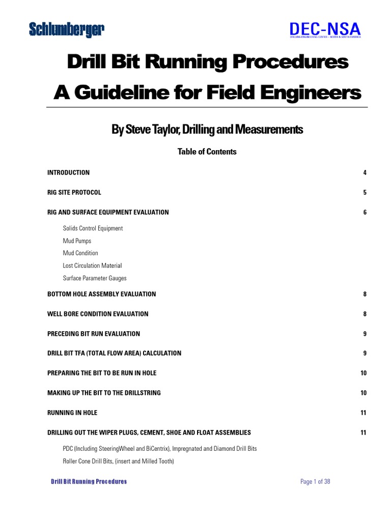 Schlumberger Bit Running Guidelines PDF Drilling Rig Drilling