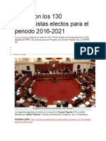 Estos Son Los 130 Congresistas Electos para El Periodo 2016