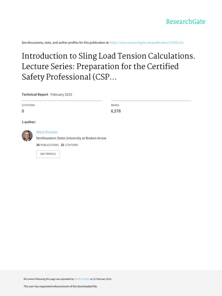 Sling Load Stress Calculations Pdf Pdf Sine Pound Mass