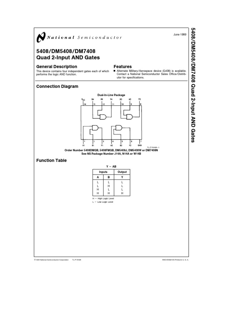 7408 Quad 2-Input AND Gate Datasheet | PDF | Electrical Components ...