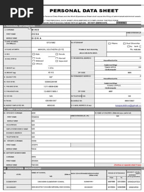 personal data sheet