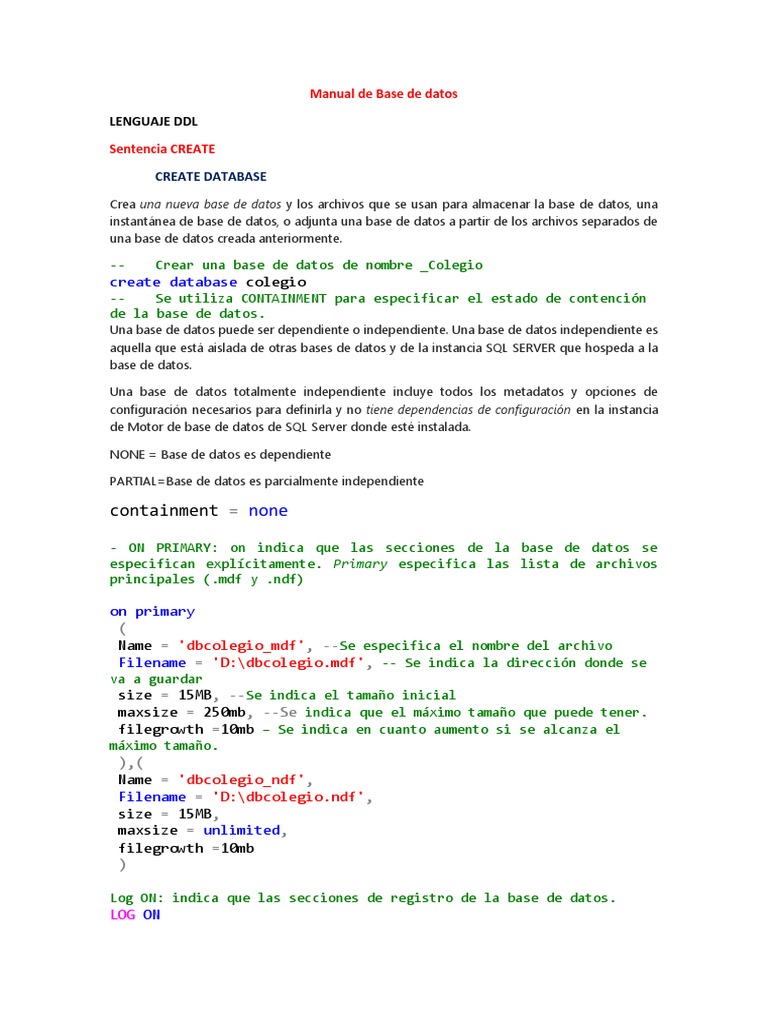 Manual SQL: Crear Bases de Datos | PDF | Datos | Recuperación de ...