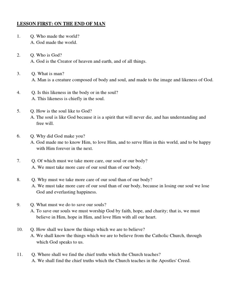 Baltimore Catechism Lessons 1 3 Trinity God The Father