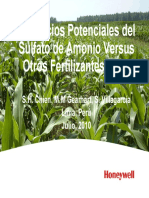 Beneficios Potenciales Del Sulfato de Amonio Versus Otros Fertilizantes N y S