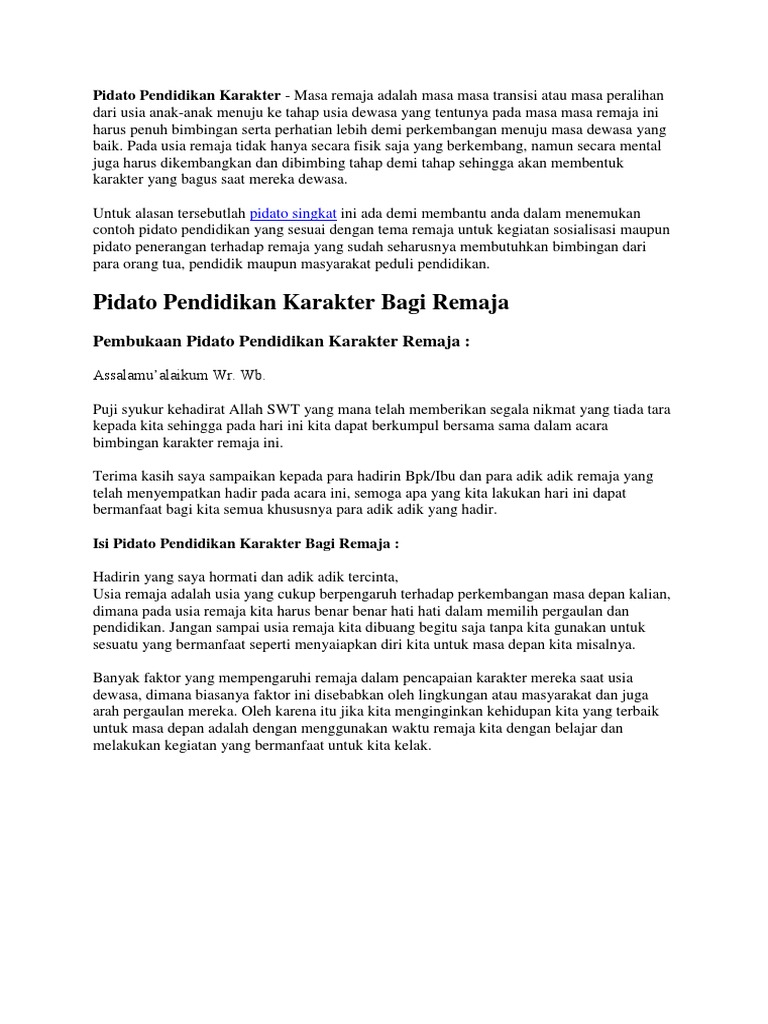 Pidato Pendidikan Karakter Pdf