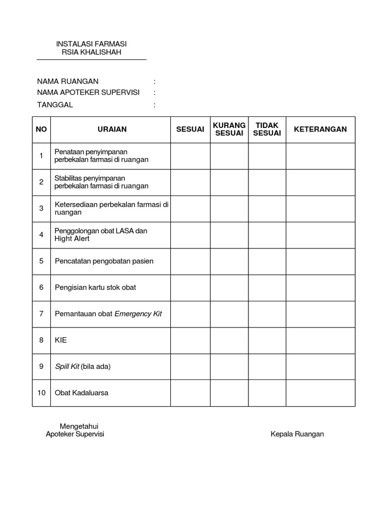 Form Apoteker Supervisi | PDF
