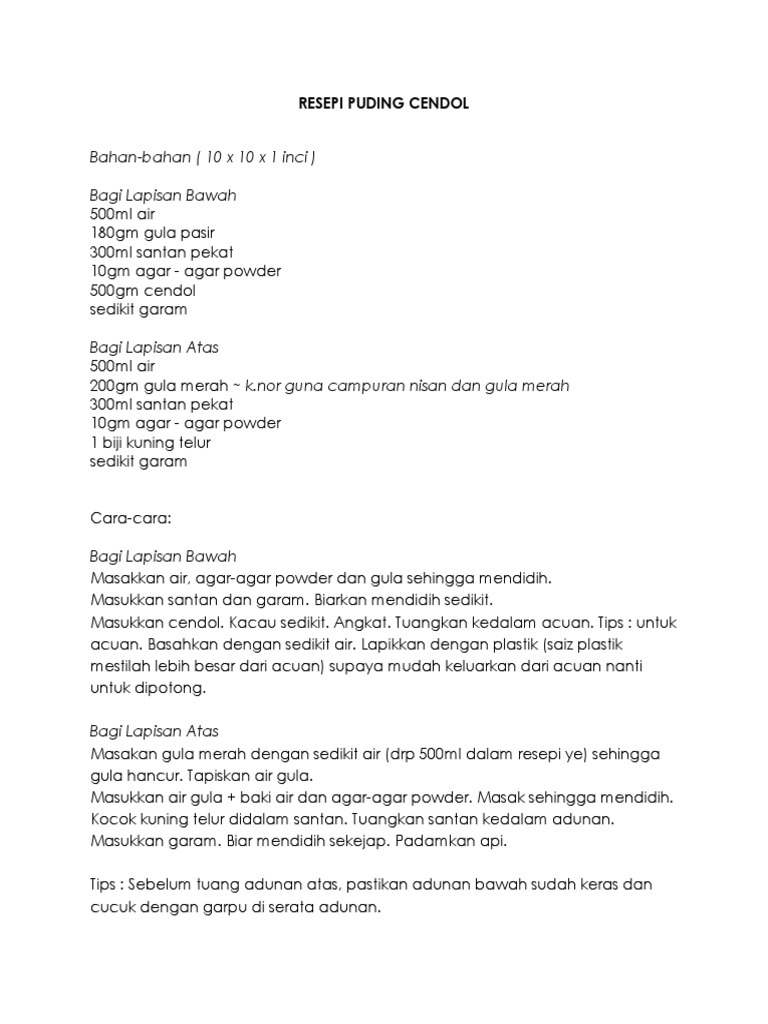 Resepi Puding Cendol Pdf